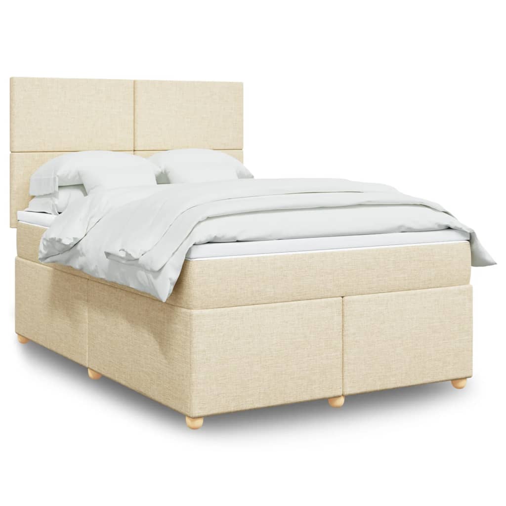 vidaXL Κρεβάτι Boxspring με Στρώμα Κρεμ 140x200 εκ. Υφασμάτινο