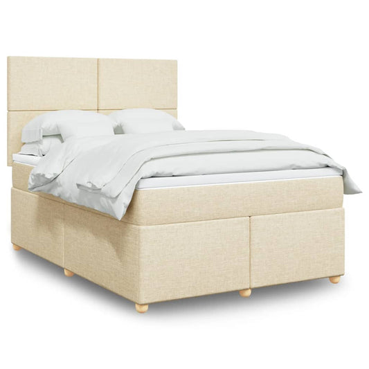 vidaXL Κρεβάτι Boxspring με Στρώμα Κρεμ 140x200 εκ. Υφασμάτινο