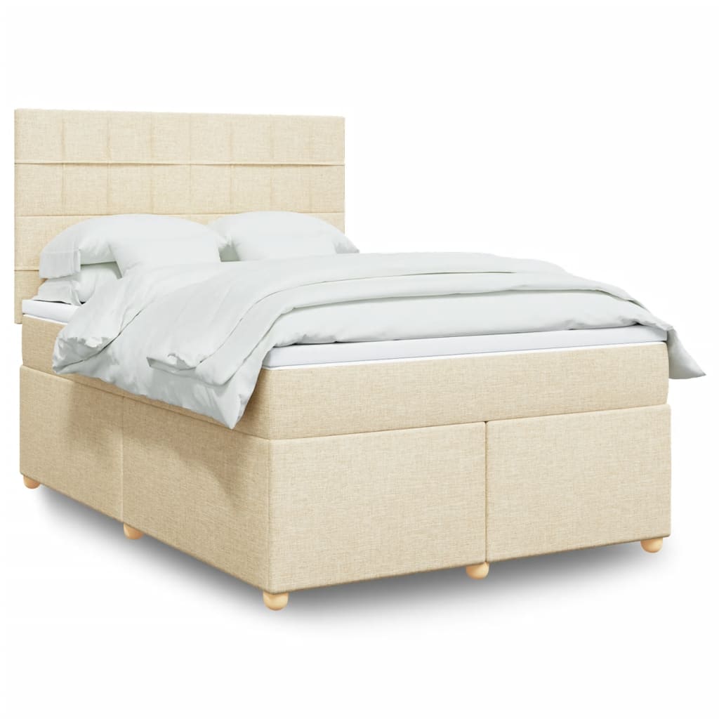 vidaXL Κρεβάτι Boxspring με Στρώμα Κρεμ 140x200 εκ. Υφασμάτινο
