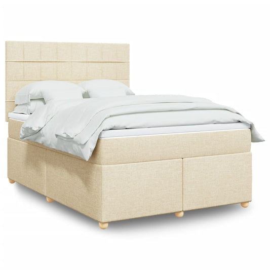vidaXL Κρεβάτι Boxspring με Στρώμα Κρεμ 140x200 εκ. Υφασμάτινο