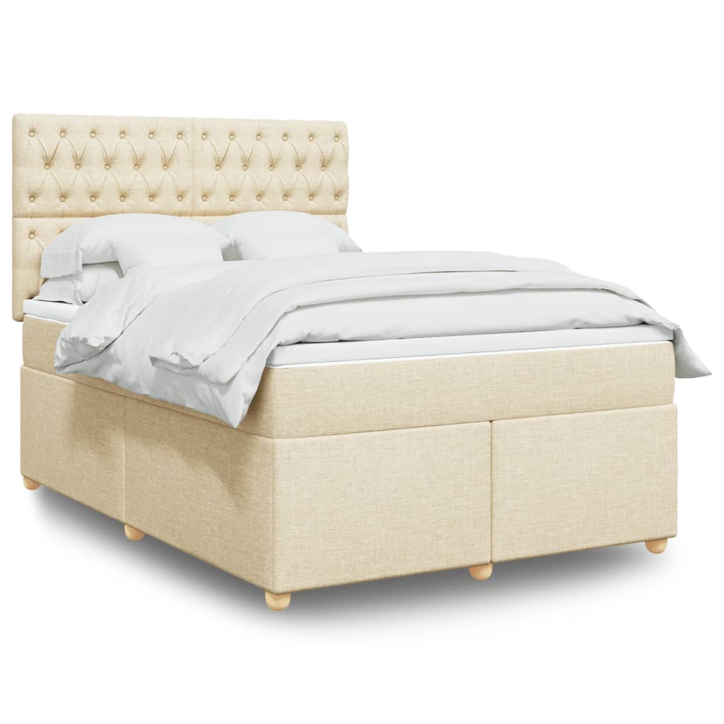 vidaXL Κρεβάτι Boxspring με Στρώμα Κρεμ 140x200 εκ. Υφασμάτινο