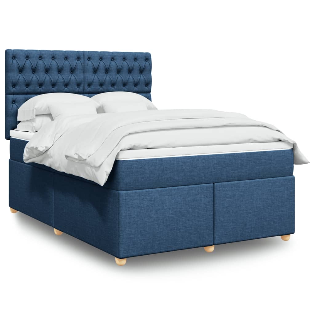 vidaXL Κρεβάτι Boxspring με Στρώμα Μπλε 140x200 εκ. Υφασμάτινο