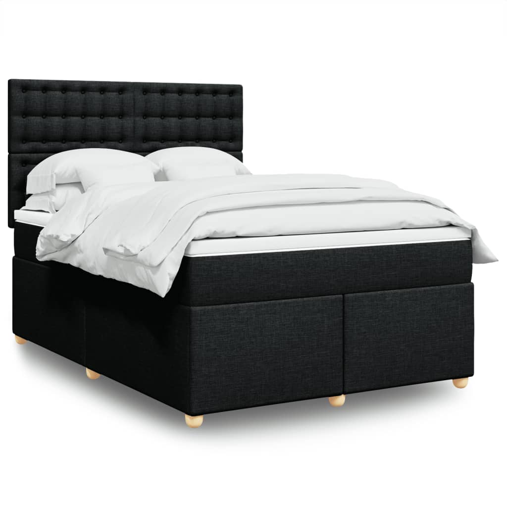 vidaXL Κρεβάτι Boxspring με Στρώμα Μαύρο 140x200 εκ. Υφασμάτινο