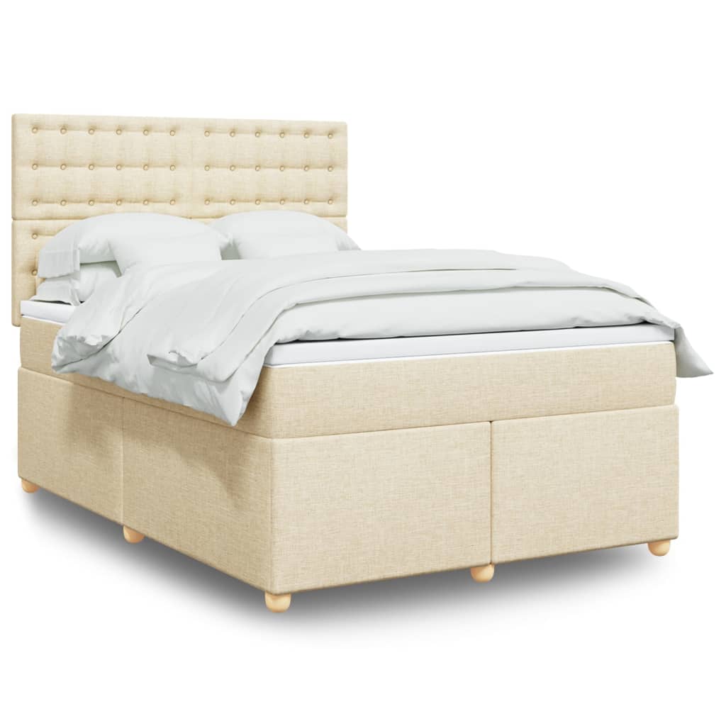 vidaXL Κρεβάτι Boxspring με Στρώμα Κρεμ 140x200 εκ. Υφασμάτινο