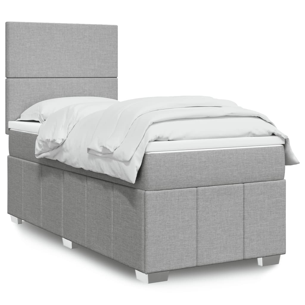 vidaXL Κρεβάτι Boxspring με Στρώμα Ανοιχτό Γκρι 90x190 εκ. Υφασμάτινο