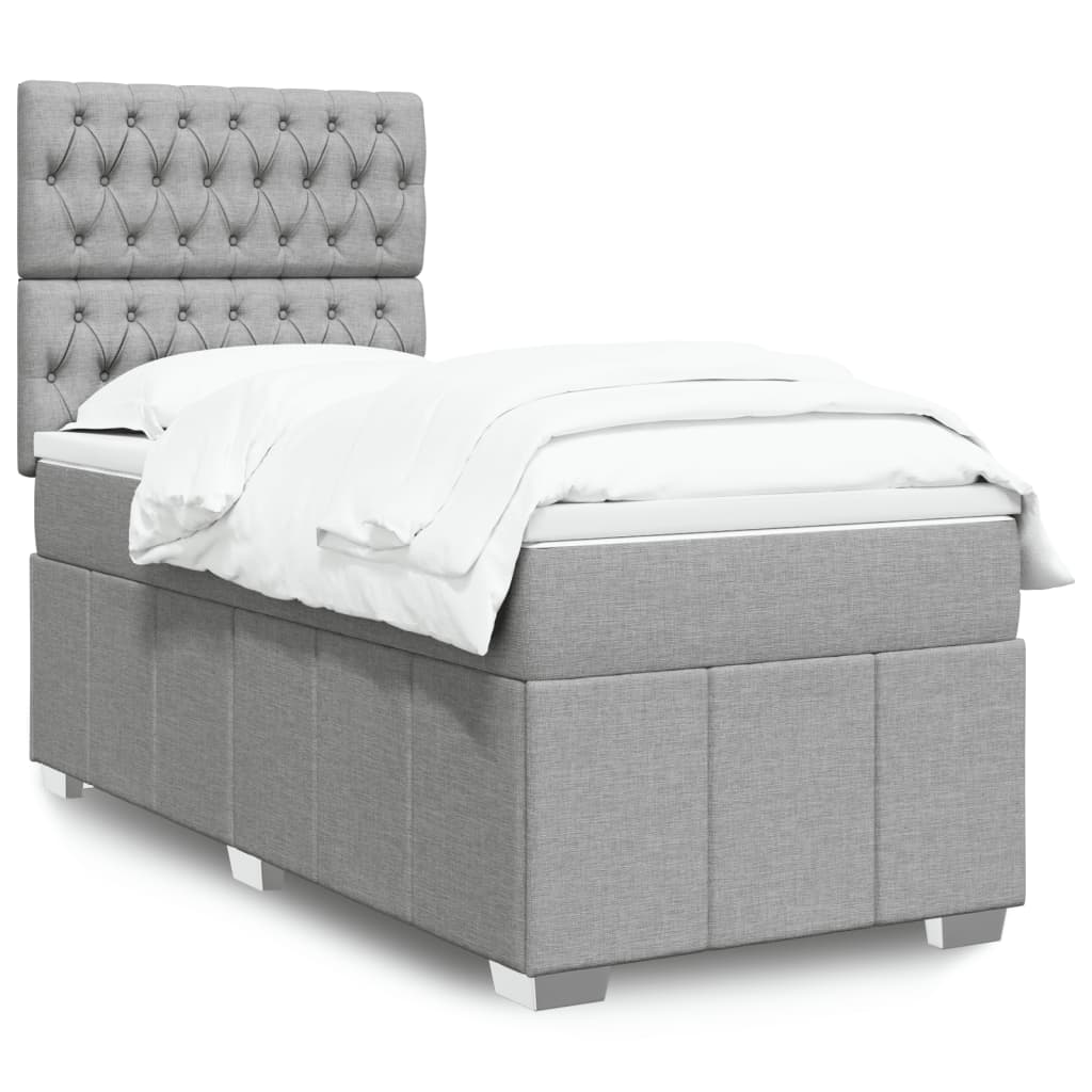 vidaXL Κρεβάτι Boxspring με Στρώμα Ανοιχτό Γκρι 90x190 εκ. Υφασμάτινο