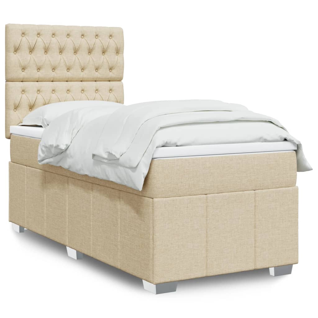 vidaXL Κρεβάτι Boxspring με Στρώμα Κρεμ 90x190 εκ.Υφασμάτινο