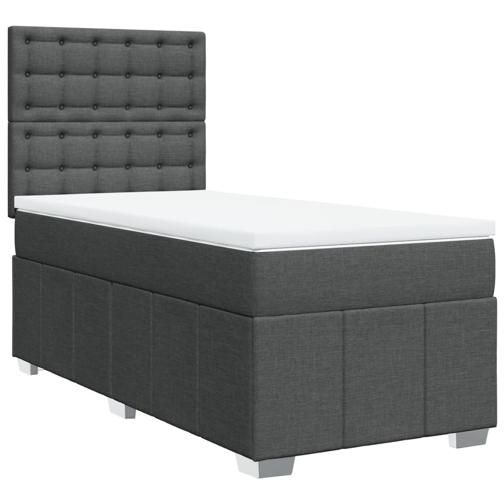 vidaXL Κρεβάτι Boxspring με Στρώμα Σκούρο Γκρι 90x190 εκ. Υφασμάτινο