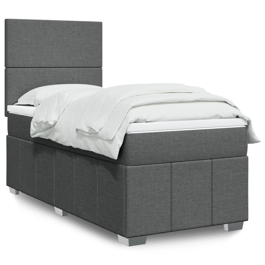 vidaXL Κρεβάτι Boxspring με Στρώμα Σκούρο Γκρι 90x200 εκ. Υφασμάτινο