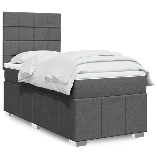 vidaXL Κρεβάτι Boxspring με Στρώμα Σκούρο Γκρι 90x200 εκ. Υφασμάτινο