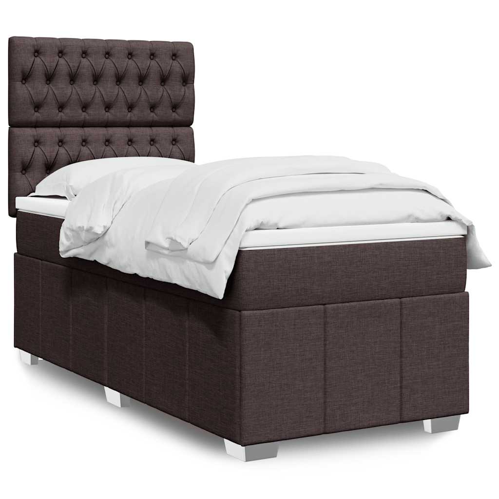 vidaXL Κρεβάτι Boxspring με Στρώμα Σκούρο Καφέ 90x200 εκ. Υφασμάτινο