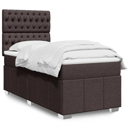 vidaXL Κρεβάτι Boxspring με Στρώμα Σκούρο Καφέ 90x200 εκ. Υφασμάτινο