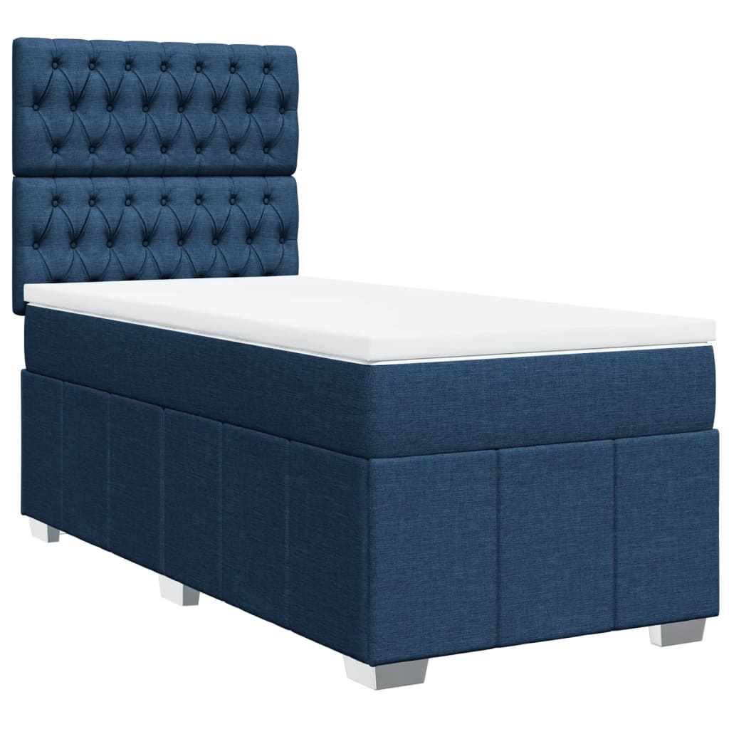 vidaXL Κρεβάτι Boxspring με Στρώμα Μπλε 90x200 εκ.Υφασμάτινο