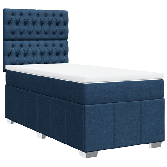 vidaXL Κρεβάτι Boxspring με Στρώμα Μπλε 90x200 εκ.Υφασμάτινο