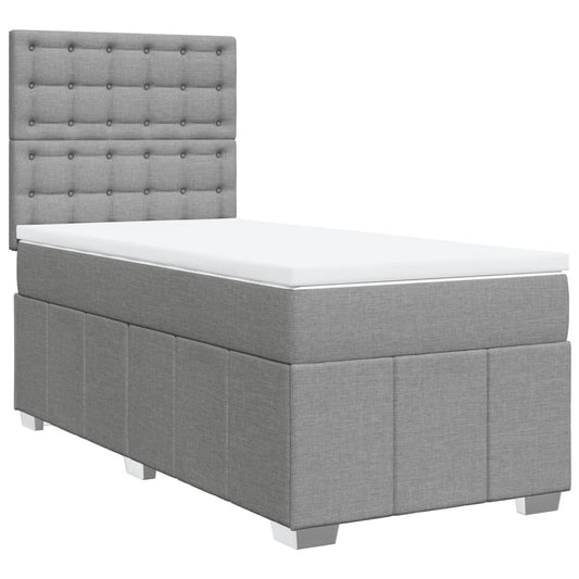 vidaXL Κρεβάτι Boxspring με Στρώμα Ανοιχτό Γκρι 90x200 εκ. Υφασμάτινο
