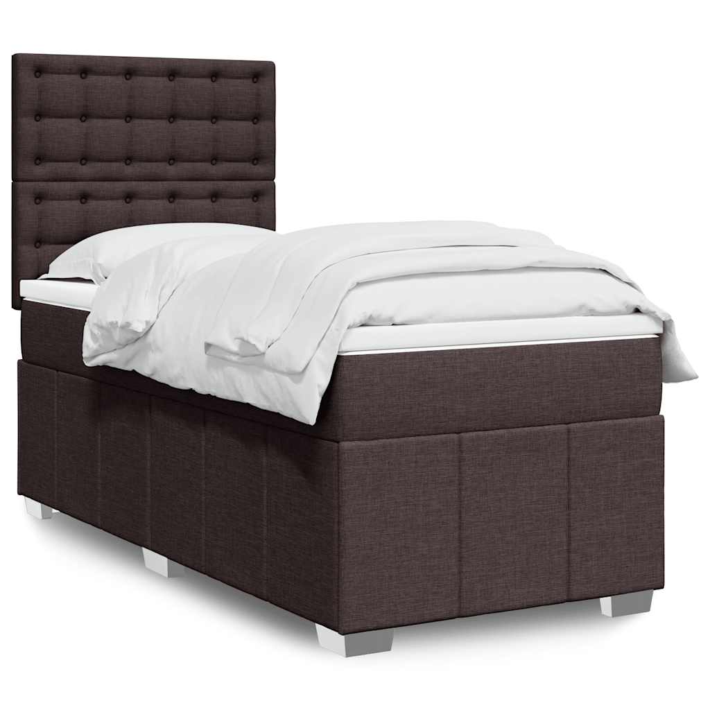 vidaXL Κρεβάτι Boxspring με Στρώμα Σκούρο Καφέ 90x200 εκ. Υφασμάτινο