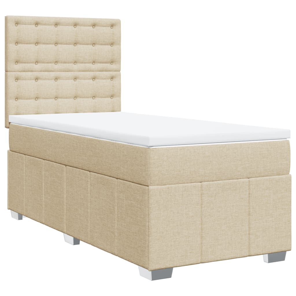vidaXL Κρεβάτι Boxspring με Στρώμα Κρεμ 90x200 εκ.Υφασμάτινο