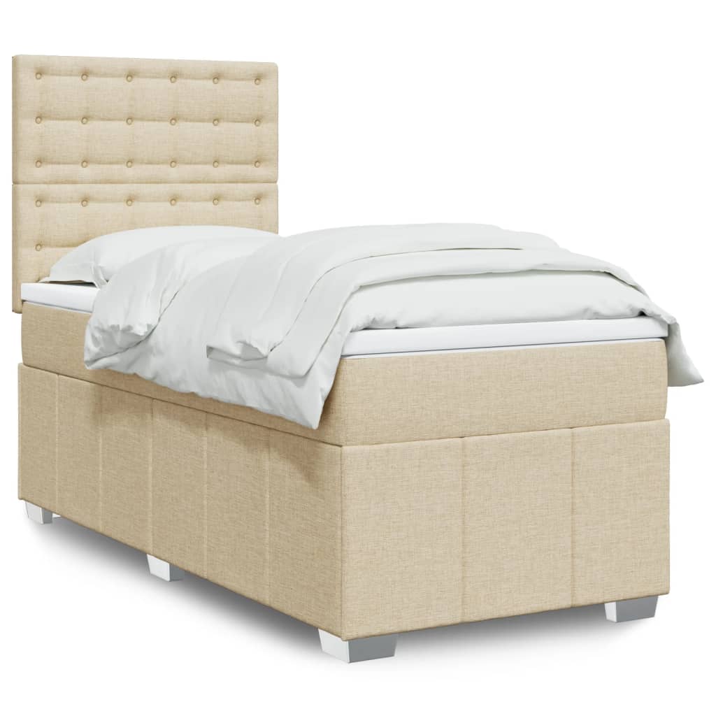 vidaXL Κρεβάτι Boxspring με Στρώμα Κρεμ 90x200 εκ.Υφασμάτινο