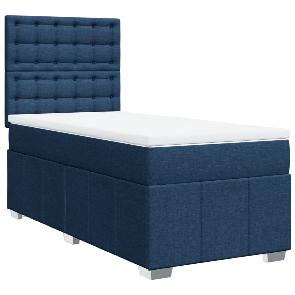 vidaXL Κρεβάτι Boxspring με Στρώμα Μπλε 90x200 εκ.Υφασμάτινο