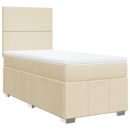 vidaXL Κρεβάτι Boxspring με Στρώμα Κρεμ 100 x 200 εκ. Υφασμάτινο