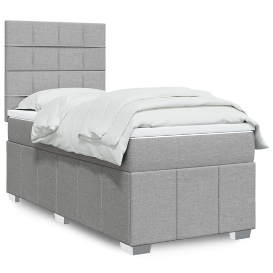 vidaXL Κρεβάτι Boxspring με Στρώμα Ανοιχτό Γκρι 100x200 εκ. Υφασμάτινο