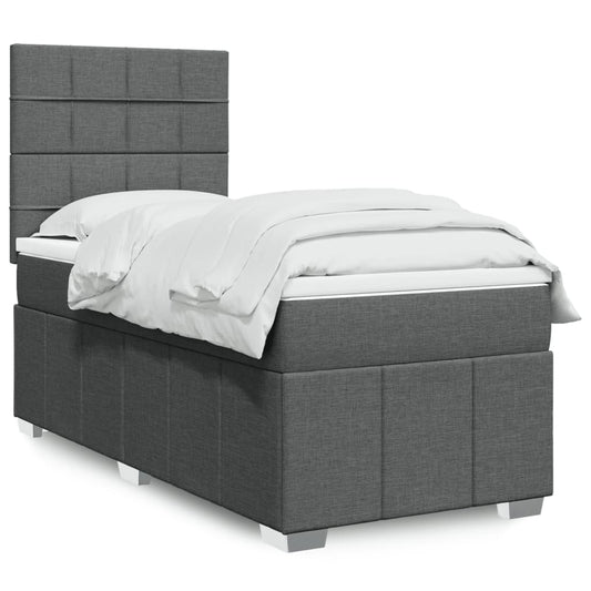 vidaXL Κρεβάτι Boxspring με Στρώμα Σκούρο Γκρι 100x200 εκ. Υφασμάτινο