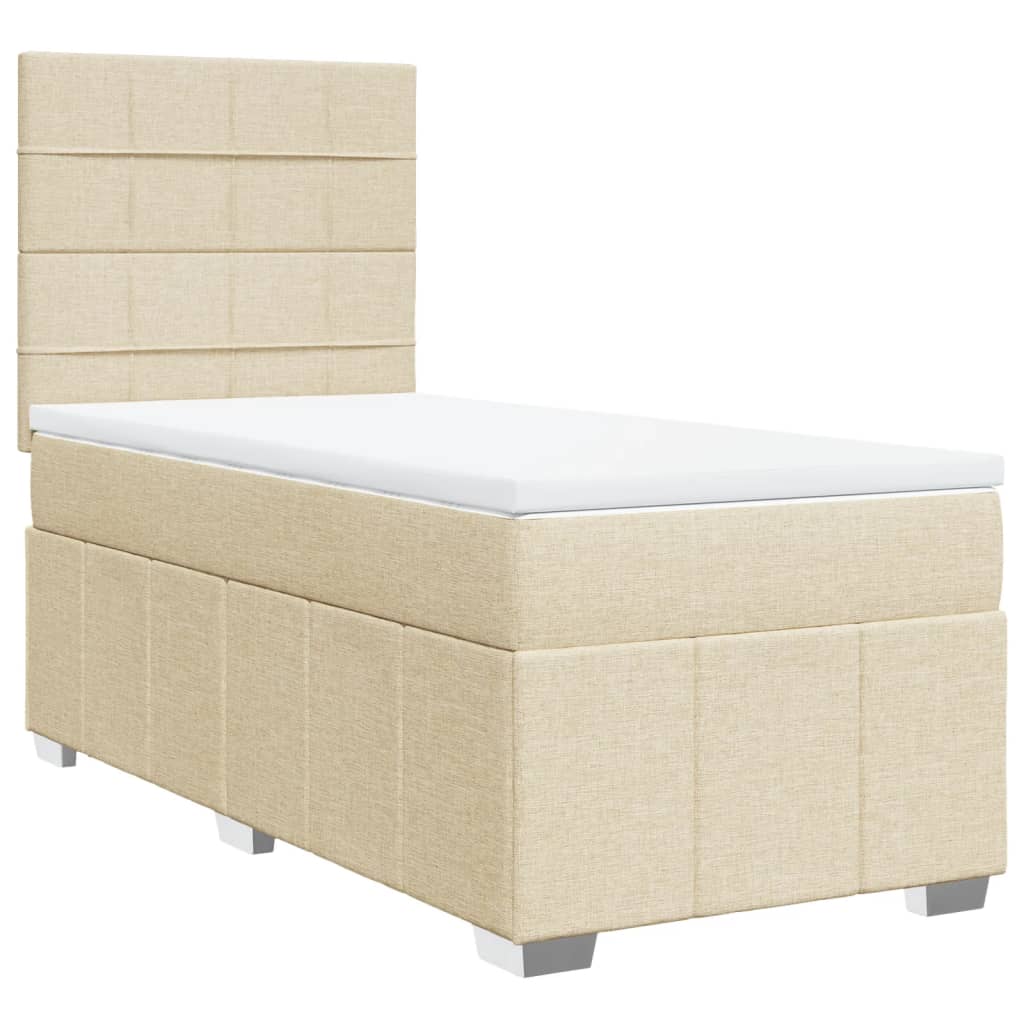 vidaXL Κρεβάτι Boxspring με Στρώμα Κρεμ 100 x 200 εκ. Υφασμάτινο