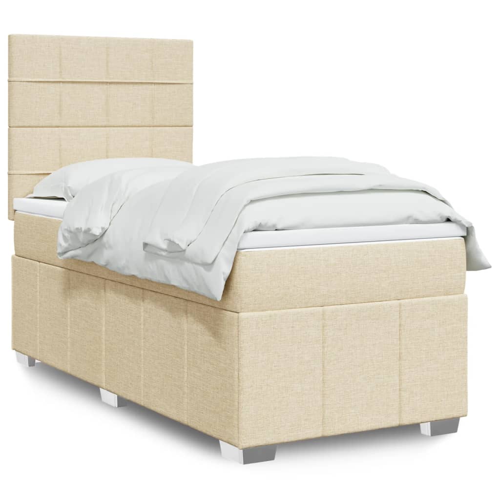 vidaXL Κρεβάτι Boxspring με Στρώμα Κρεμ 100 x 200 εκ. Υφασμάτινο