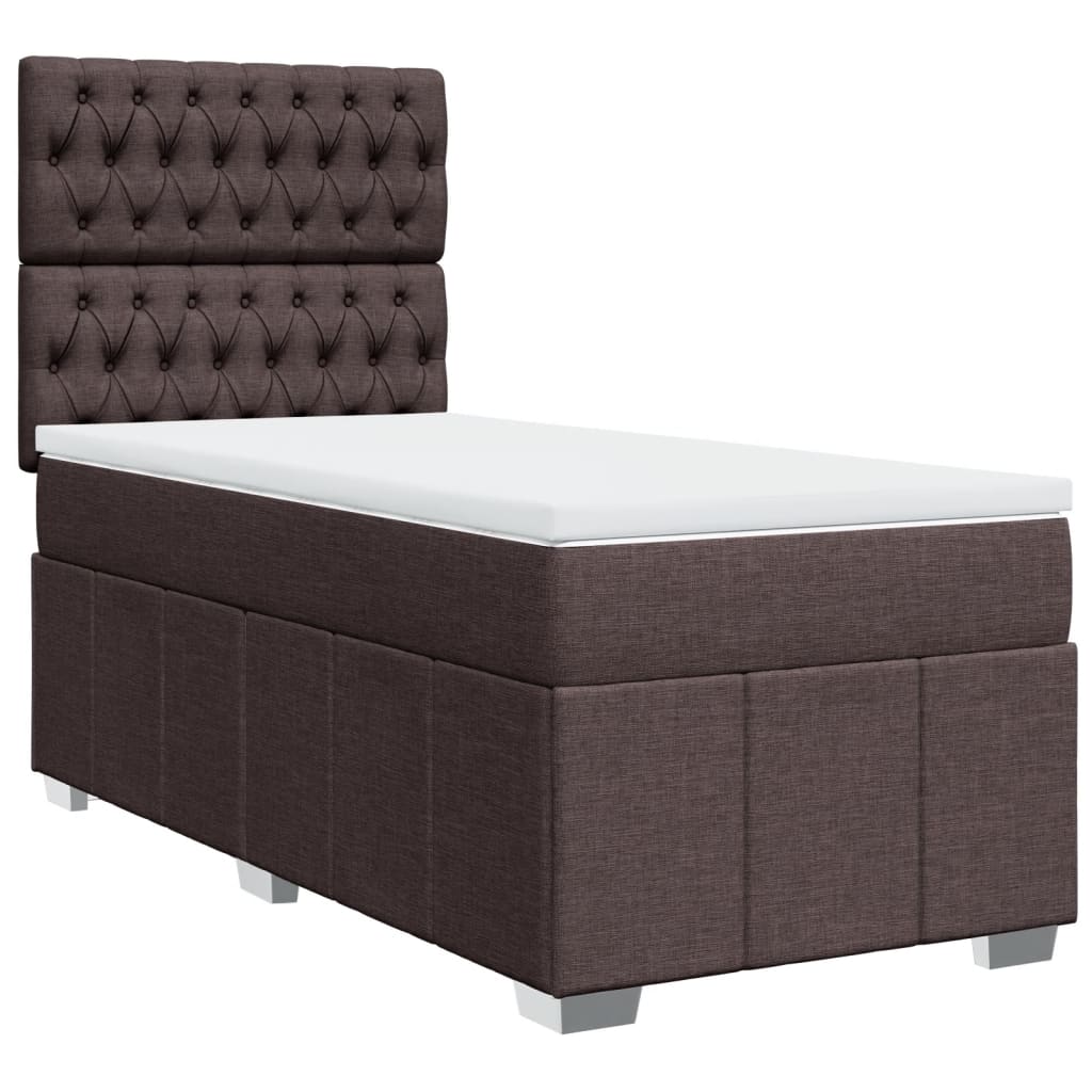 vidaXL Κρεβάτι Boxspring με Στρώμα Σκούρο Καφέ 100x200 εκ. Υφασμάτινο