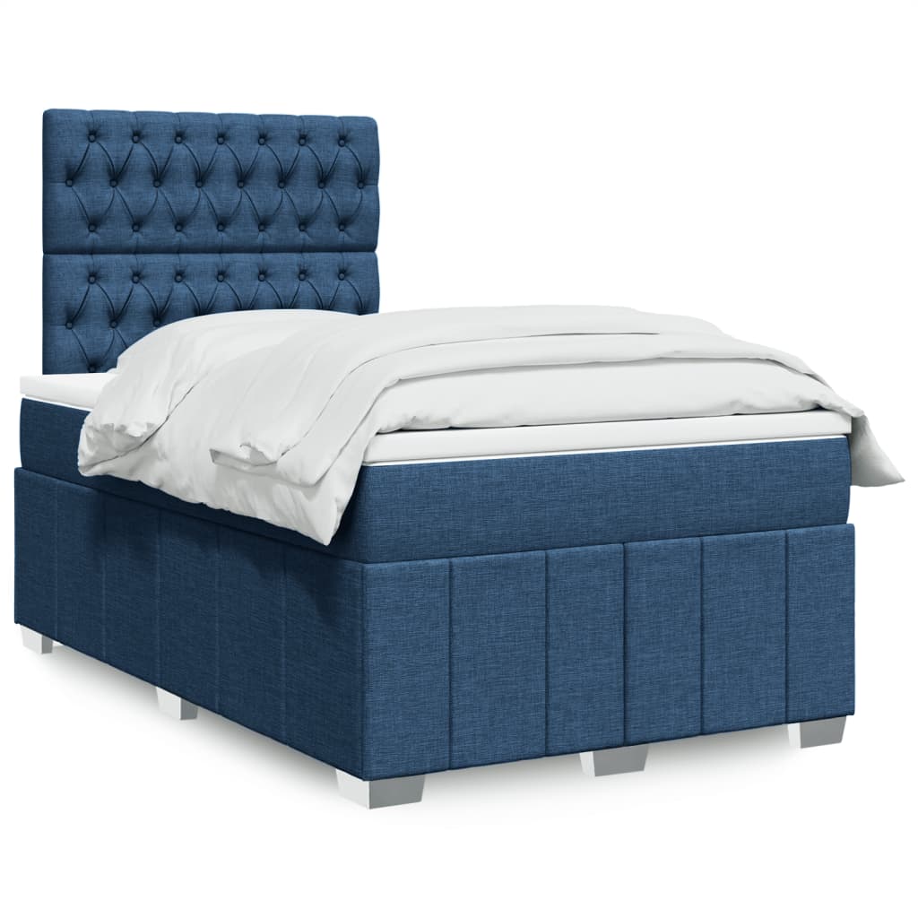 vidaXL Κρεβάτι Boxspring με Στρώμα Μπλε 120x190 εκ. Υφασμάτινο