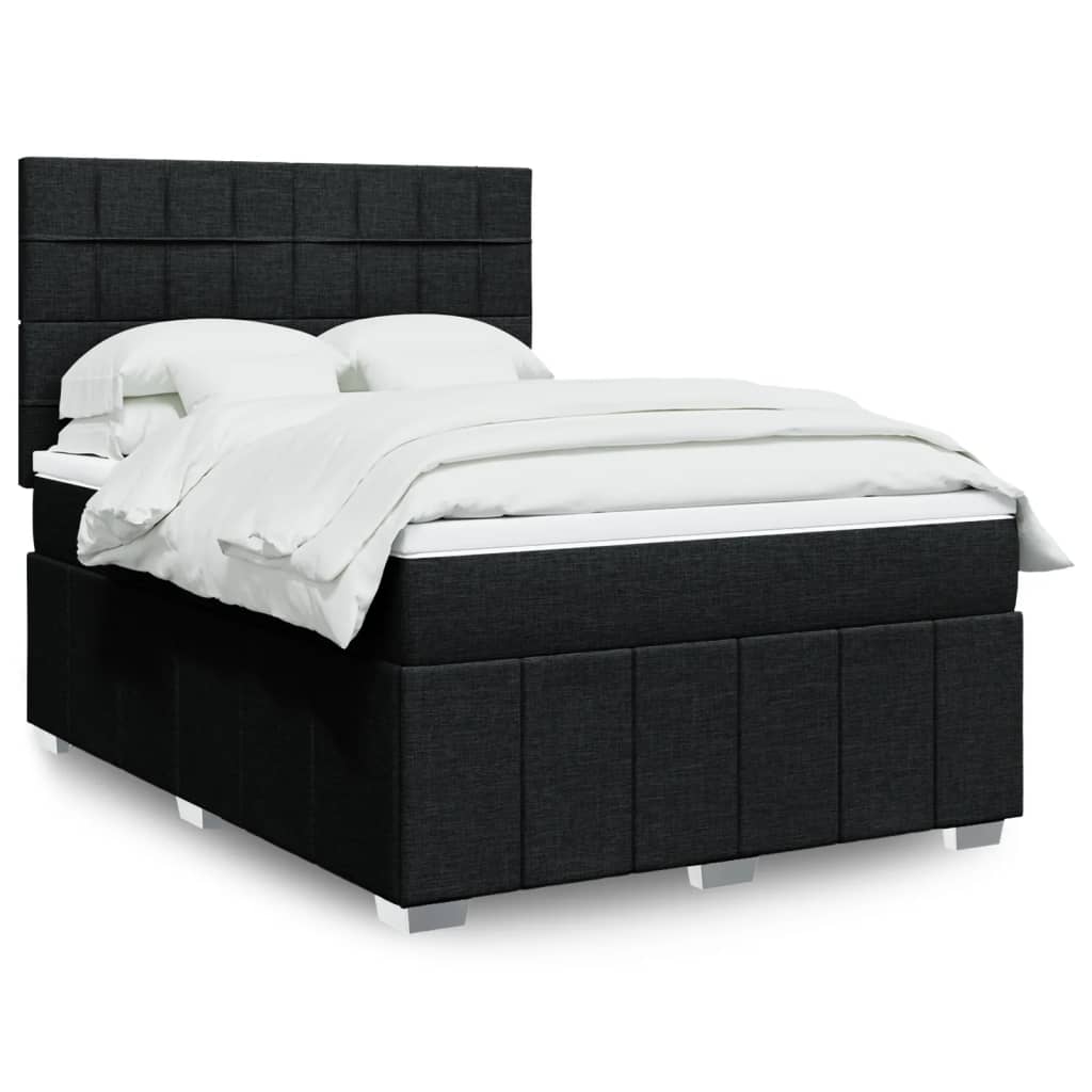 vidaXL Κρεβάτι Boxspring με Στρώμα Μαύρο 140x190 εκ. Υφασμάτινο