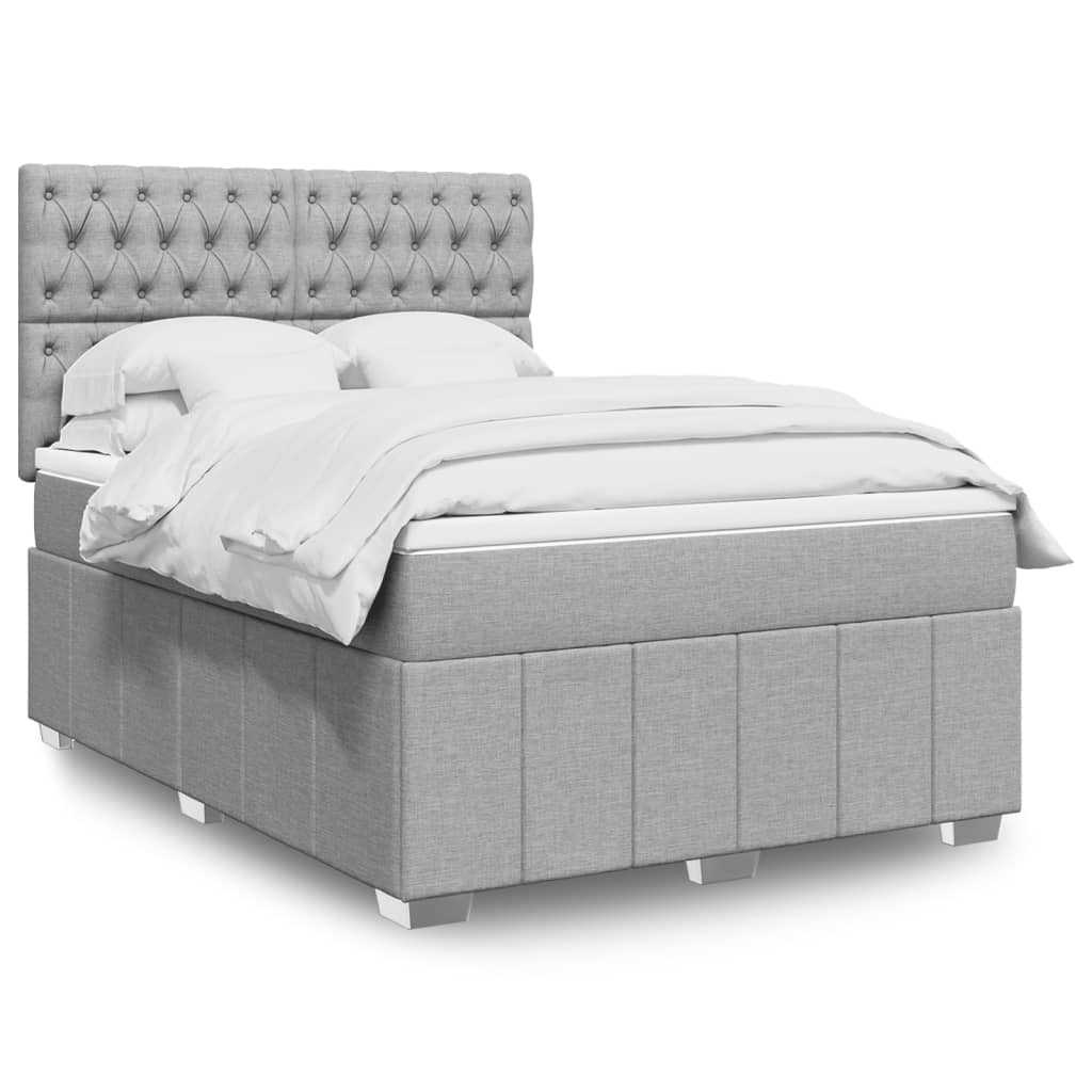 vidaXL Κρεβάτι Boxspring με Στρώμα Ανοιχτό Γκρι 140x190 εκ. Υφασμάτινο