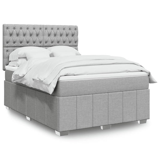 vidaXL Κρεβάτι Boxspring με Στρώμα Ανοιχτό Γκρι 140x190 εκ. Υφασμάτινο