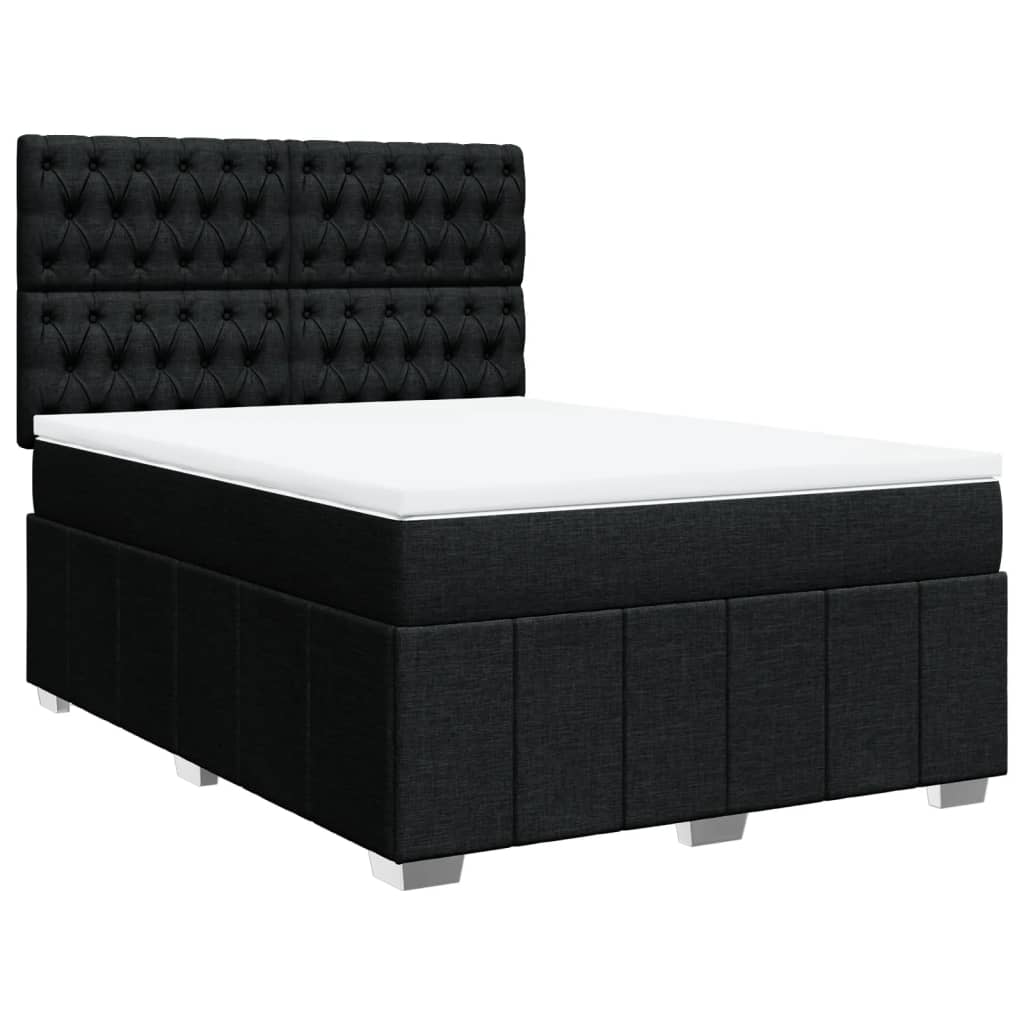 vidaXL Κρεβάτι Boxspring με Στρώμα Μαύρο 140x190 εκ. Υφασμάτινο