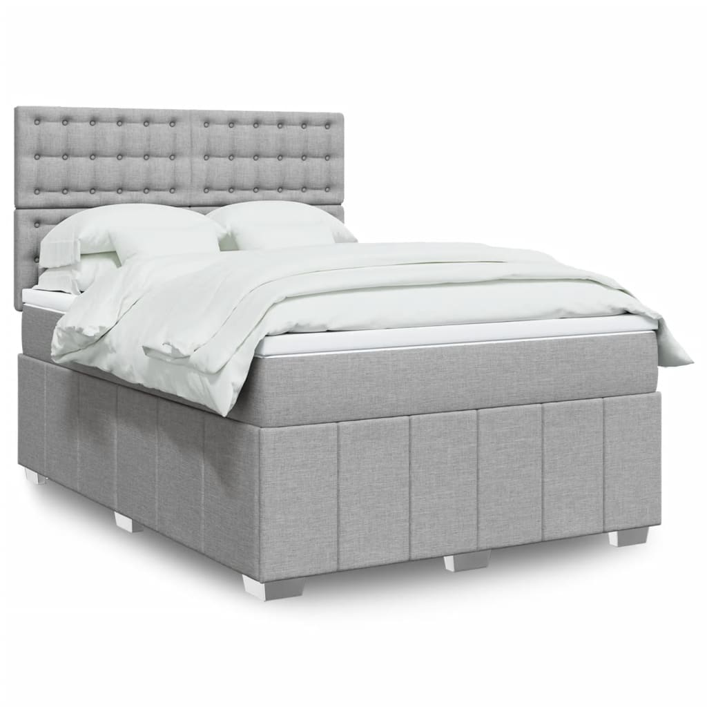vidaXL Κρεβάτι Boxspring με Στρώμα Ανοιχτό Γκρι 140x190 εκ. Υφασμάτινο