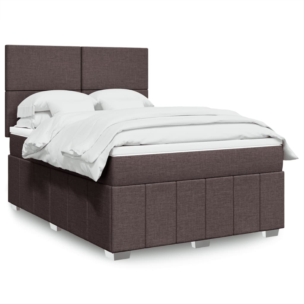 vidaXL Κρεβάτι Boxspring με Στρώμα Σκούρο Καφέ 140x200 εκ Υφασμάτινο