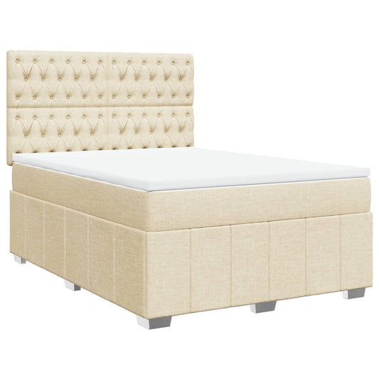 vidaXL Κρεβάτι Boxspring με Στρώμα Κρεμ 140x200 εκ. Υφασμάτινο