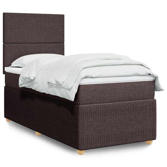 vidaXL Κρεβάτι Boxspring με Στρώμα Σκούρο Καφέ 90x190 εκ. Υφασμάτινο