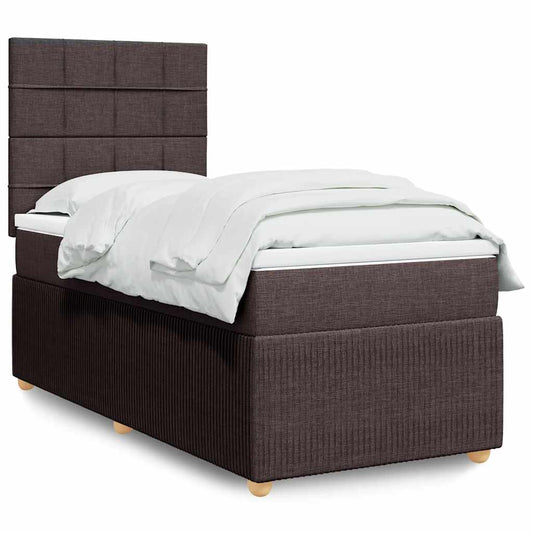vidaXL Κρεβάτι Boxspring με Στρώμα Σκούρο Καφέ 90x190 εκ. Υφασμάτινο