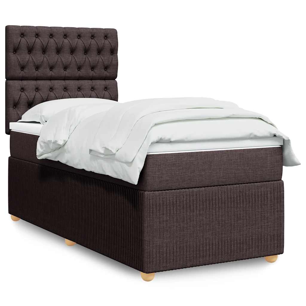 vidaXL Κρεβάτι Boxspring με Στρώμα Σκούρο Καφέ 90x190 εκ. Υφασμάτινο
