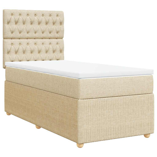 vidaXL Κρεβάτι Boxspring με Στρώμα Κρεμ 90x190 εκ.Υφασμάτινο