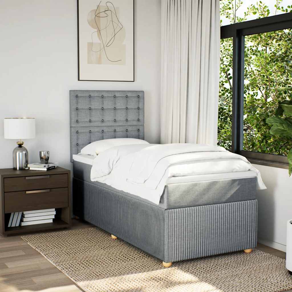 vidaXL Κρεβάτι Boxspring με Στρώμα Ανοιχτό Γκρι 90x190 εκ. Υφασμάτινο