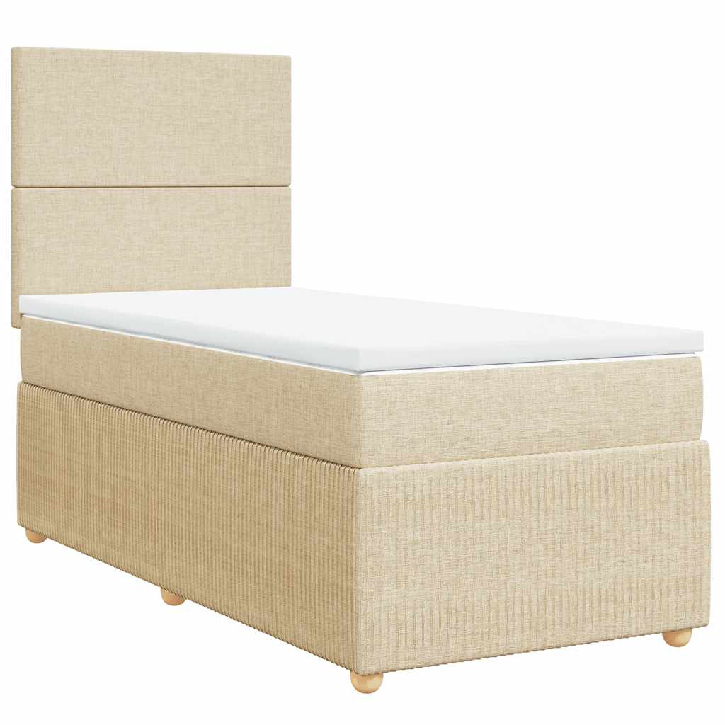 vidaXL Κρεβάτι Boxspring με Στρώμα Κρεμ 90x200 εκ.Υφασμάτινο