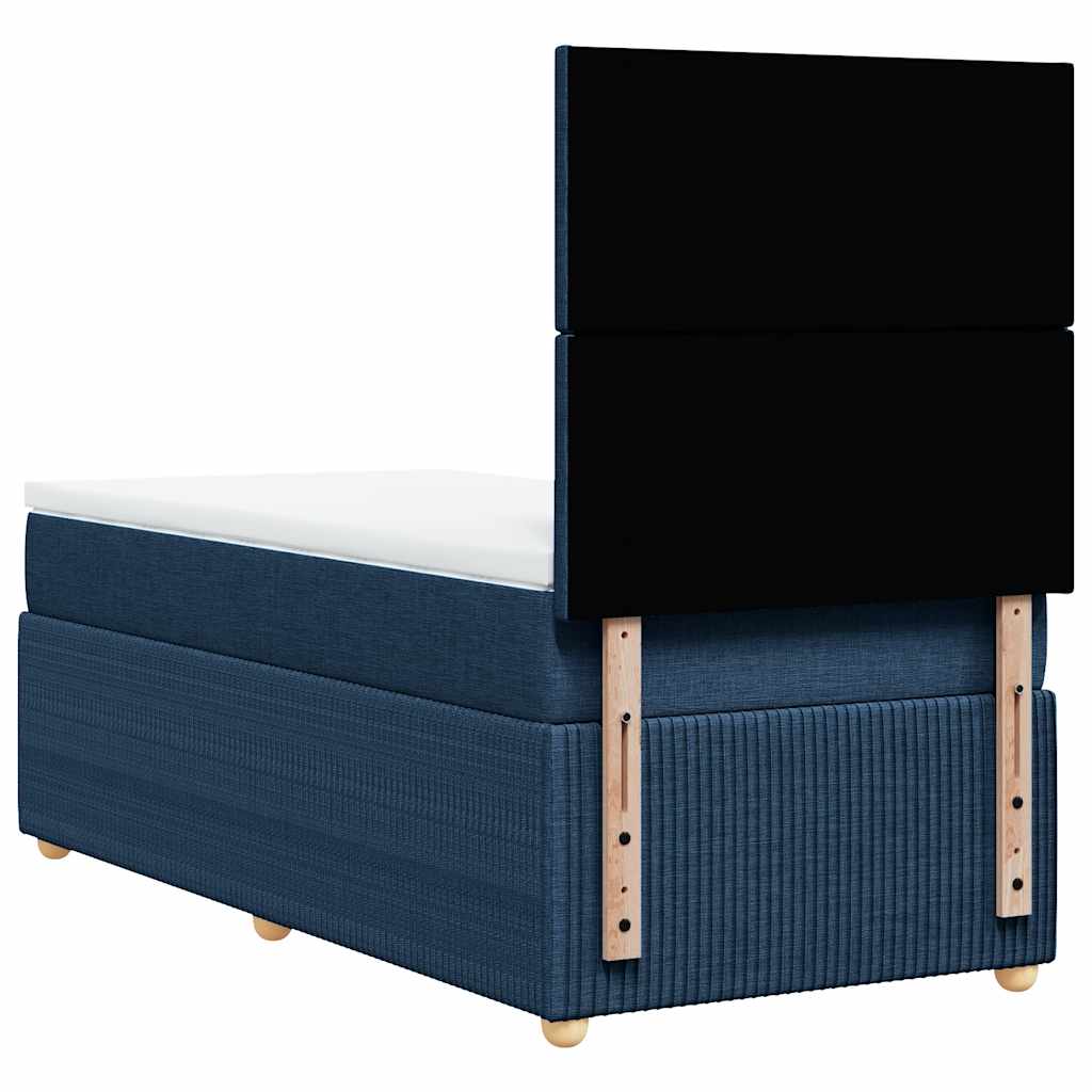 vidaXL Κρεβάτι Boxspring με Στρώμα Μπλε 90x200 εκ.Υφασμάτινο