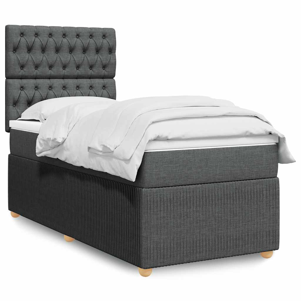 vidaXL Κρεβάτι Boxspring με Στρώμα Σκούρο Γκρι 90x200 εκ. Υφασμάτινο