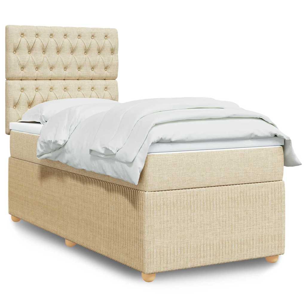 vidaXL Κρεβάτι Boxspring με Στρώμα Κρεμ 90x200 εκ.Υφασμάτινο