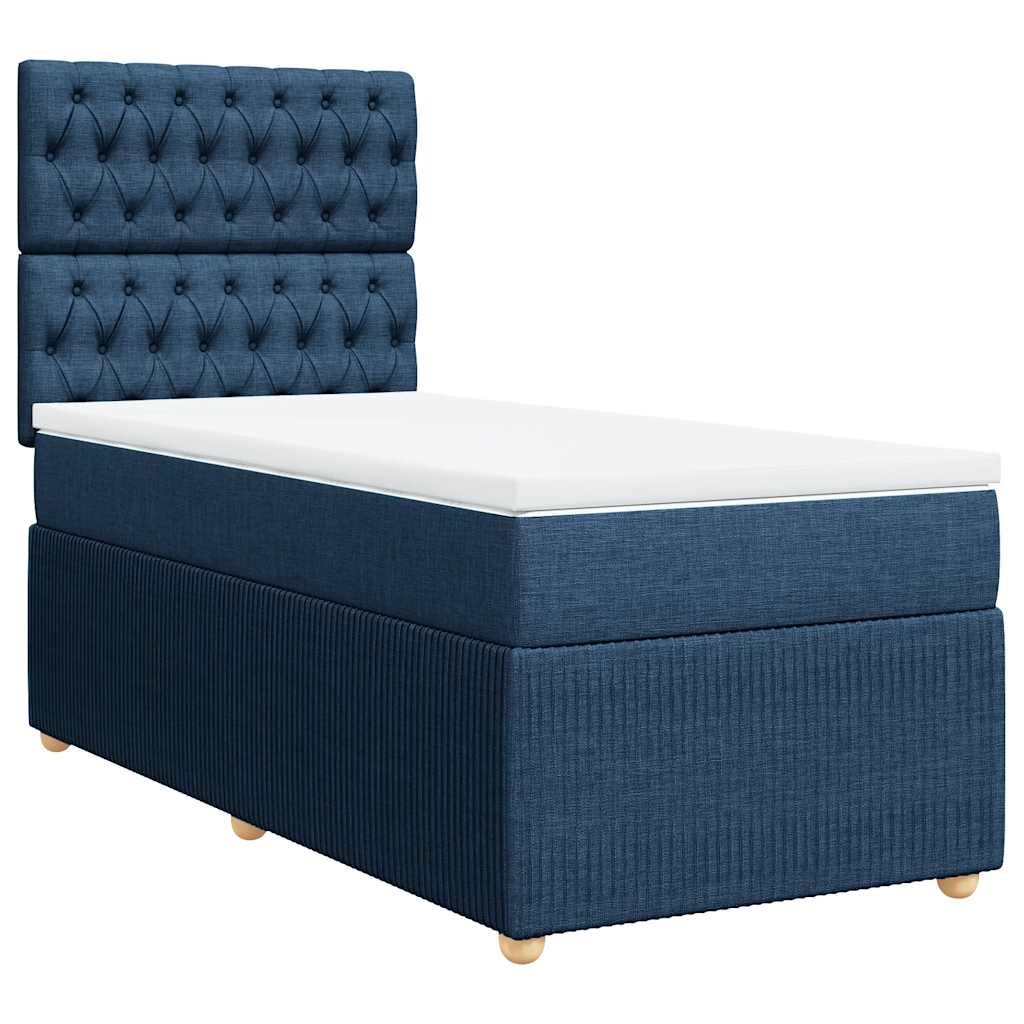 vidaXL Κρεβάτι Boxspring με Στρώμα Μπλε 90x200 εκ.Υφασμάτινο