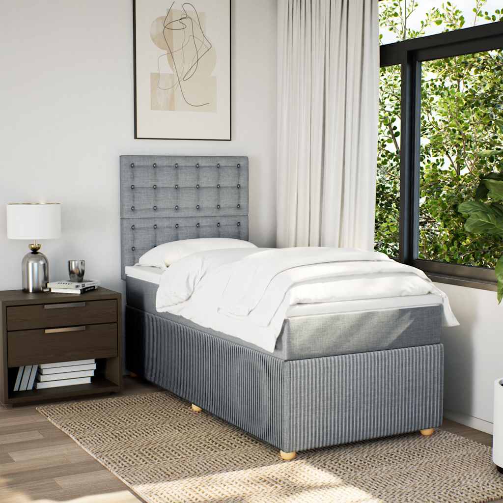 vidaXL Κρεβάτι Boxspring με Στρώμα Ανοιχτό Γκρι 90x200 εκ. Υφασμάτινο