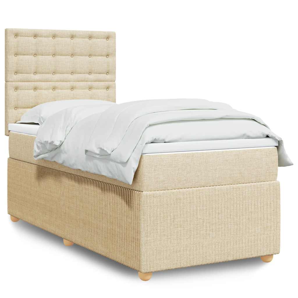vidaXL Κρεβάτι Boxspring με Στρώμα Κρεμ 90x200 εκ.Υφασμάτινο