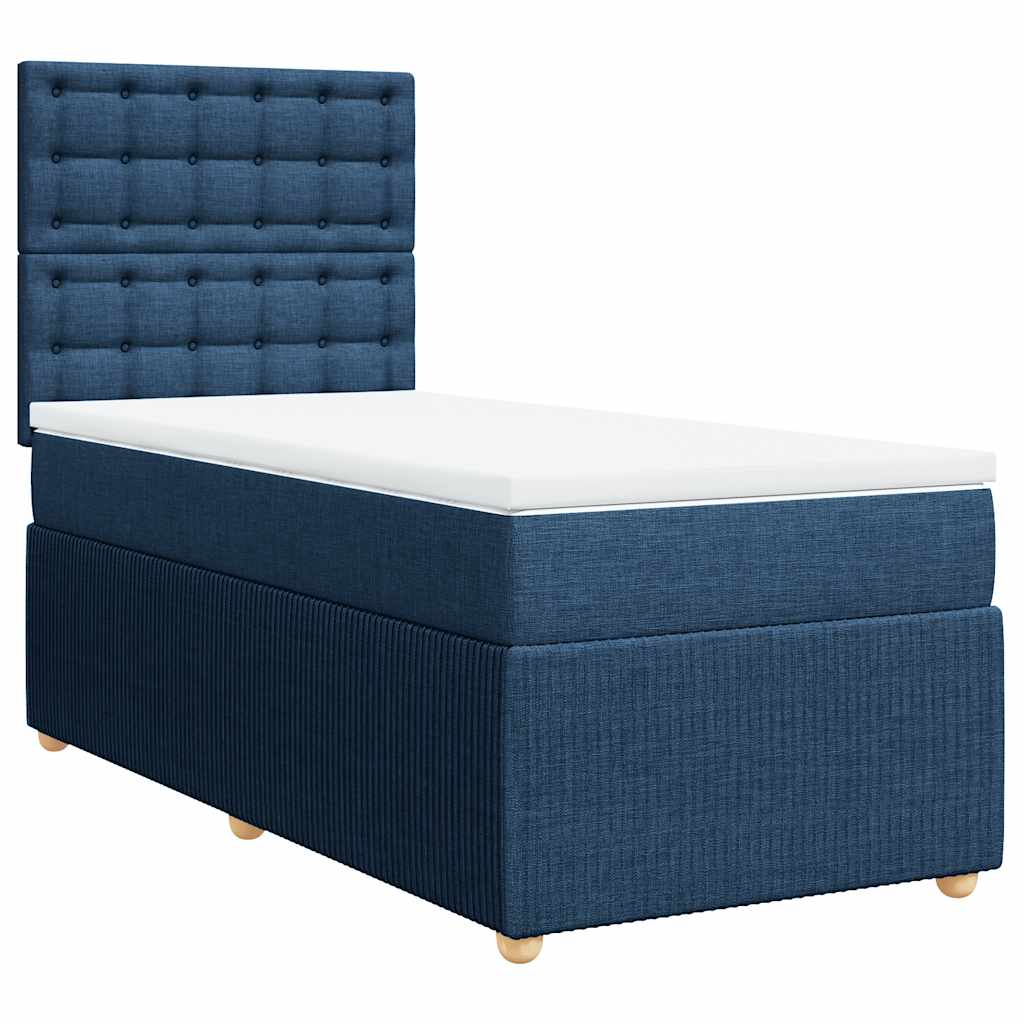 vidaXL Κρεβάτι Boxspring με Στρώμα Μπλε 90x200 εκ.Υφασμάτινο